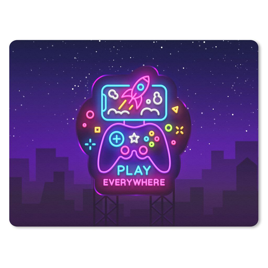 MuchoWow Gaming Mauspad Mousepad Gaming - Neon - Spielen - Blau - Nacht - Controller 23x19 cm - Mousepads - Maus Mat - Pad - Mausunterlage - Schr...