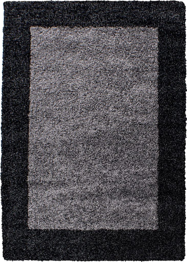 Villa Möbel Lifiva Wohnzimmer-Teppich, Hochflor-Teppich, Shaggy, Bordüre Design, Farbe:Anthrazit, Grösse:160x230 cm