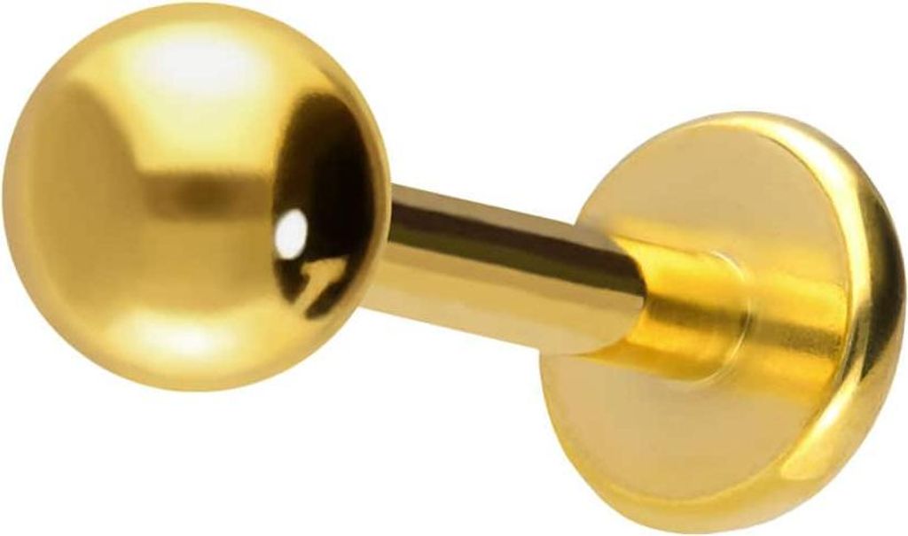 Ohrpiercing, Nasenpiercing Chirurgenstahl Labret Gold Stablänge: 9mm + Stabstärke: 1,2mm + Kugelgröße: 3mm