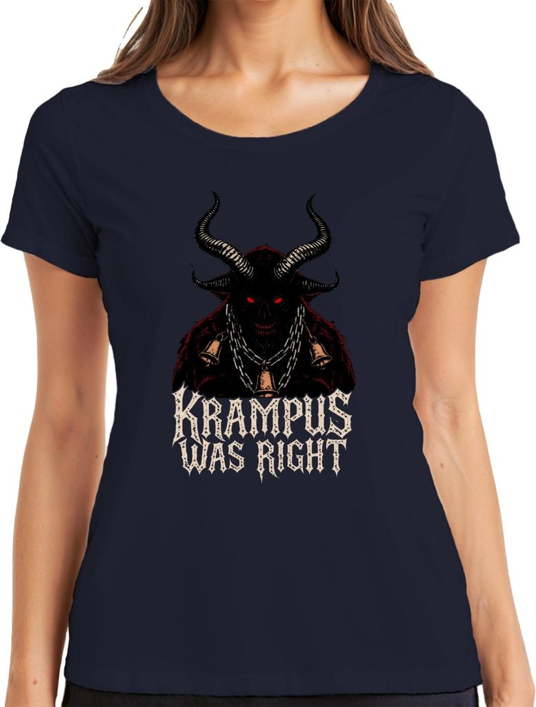 Krampus Was Right Weihnachtsgeschenk Horror Gothic düster Retro Damen T-Shirt, Navy, S
