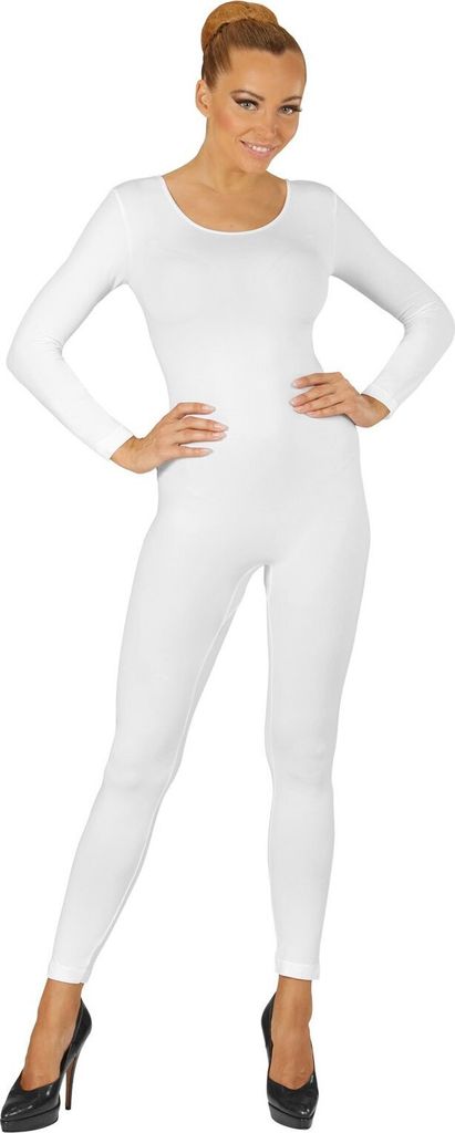 Ganzkörper Body in weiß mit Ärmeln - Bodysuit Damen Basic S/M