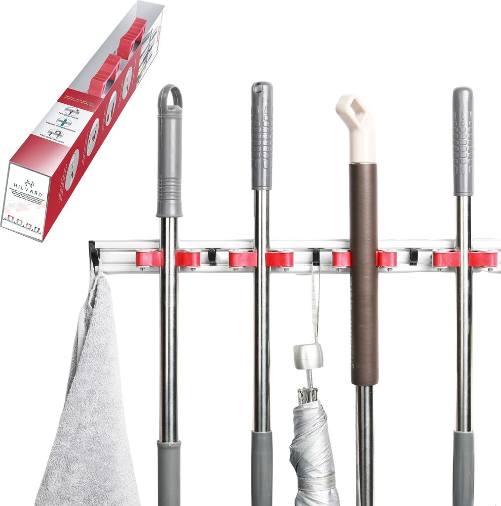 Hilvard - Besenhalter Aufhängesystem, Werkzeughalter, Besenaufhängesystem - 4 Halter, Gerätehalter, Wasserfest