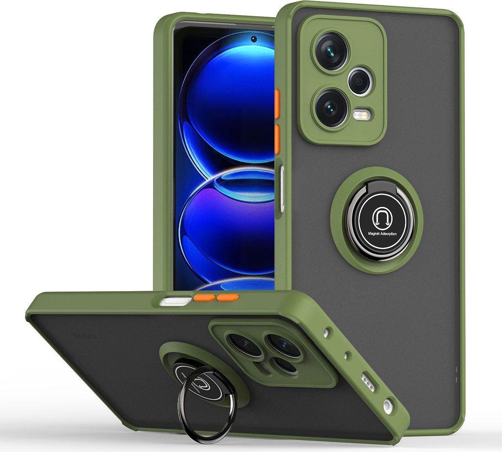 Redmi Note 12 Pro+ Hülle, Ring Halter Ständer Matte Transluzent TPU Rahmen Stoßfest Schutzhülle für Xiaomi Redmi Note 12 Pro+ Grün