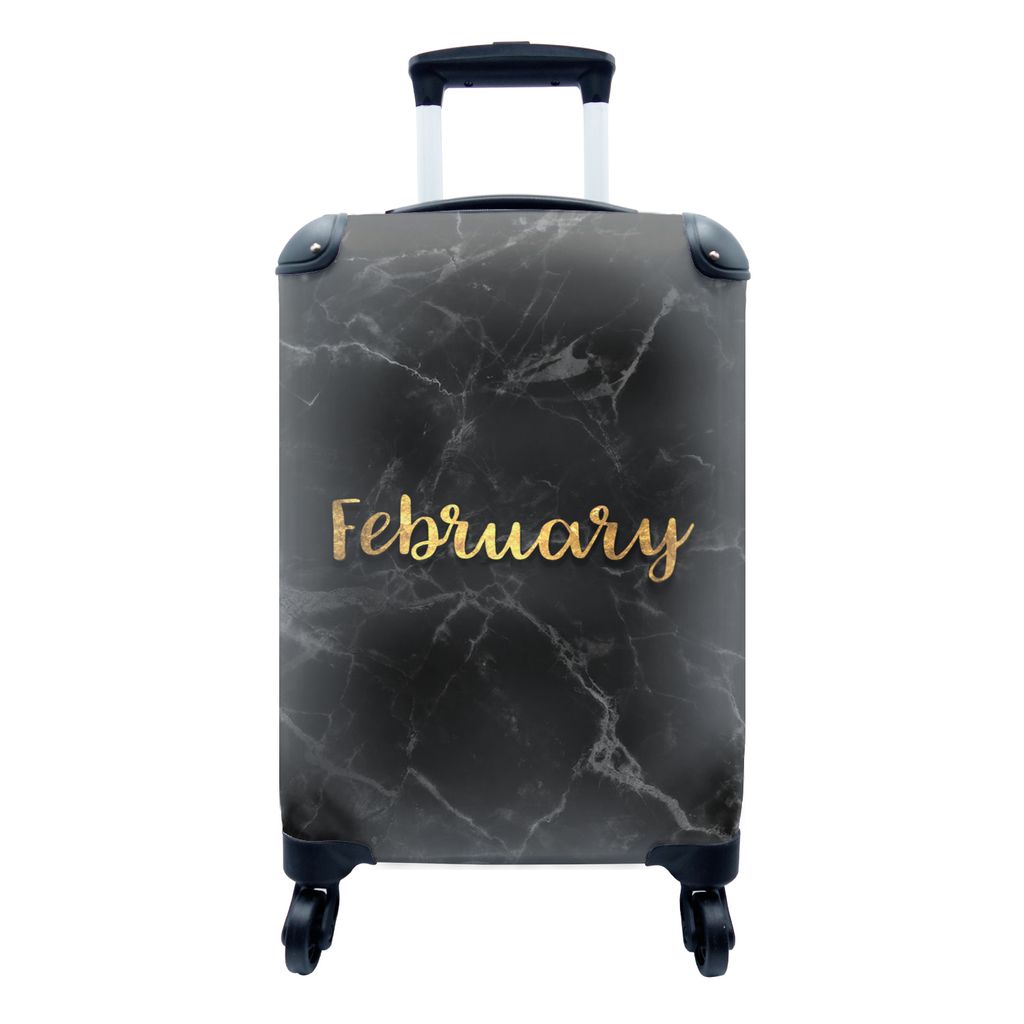 MuchoWow Koffer Handgepäck Trolley Rollkoffer Kleine Reisekoffer mit 4 Rollen - Kalender - Februar - Gold - Marmor - Cabin Size < 55x40x23 cm & ...