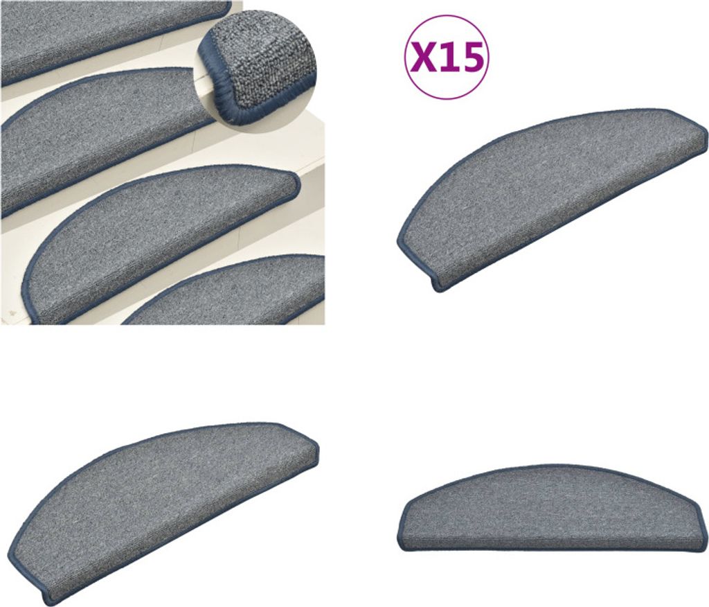 vidaXL Treppenmatten 15 Stk. Hellgrau und Blau 65x24x4 cm - Treppenmatte - Treppenmatten - Stufenmatte - Stufenmatten