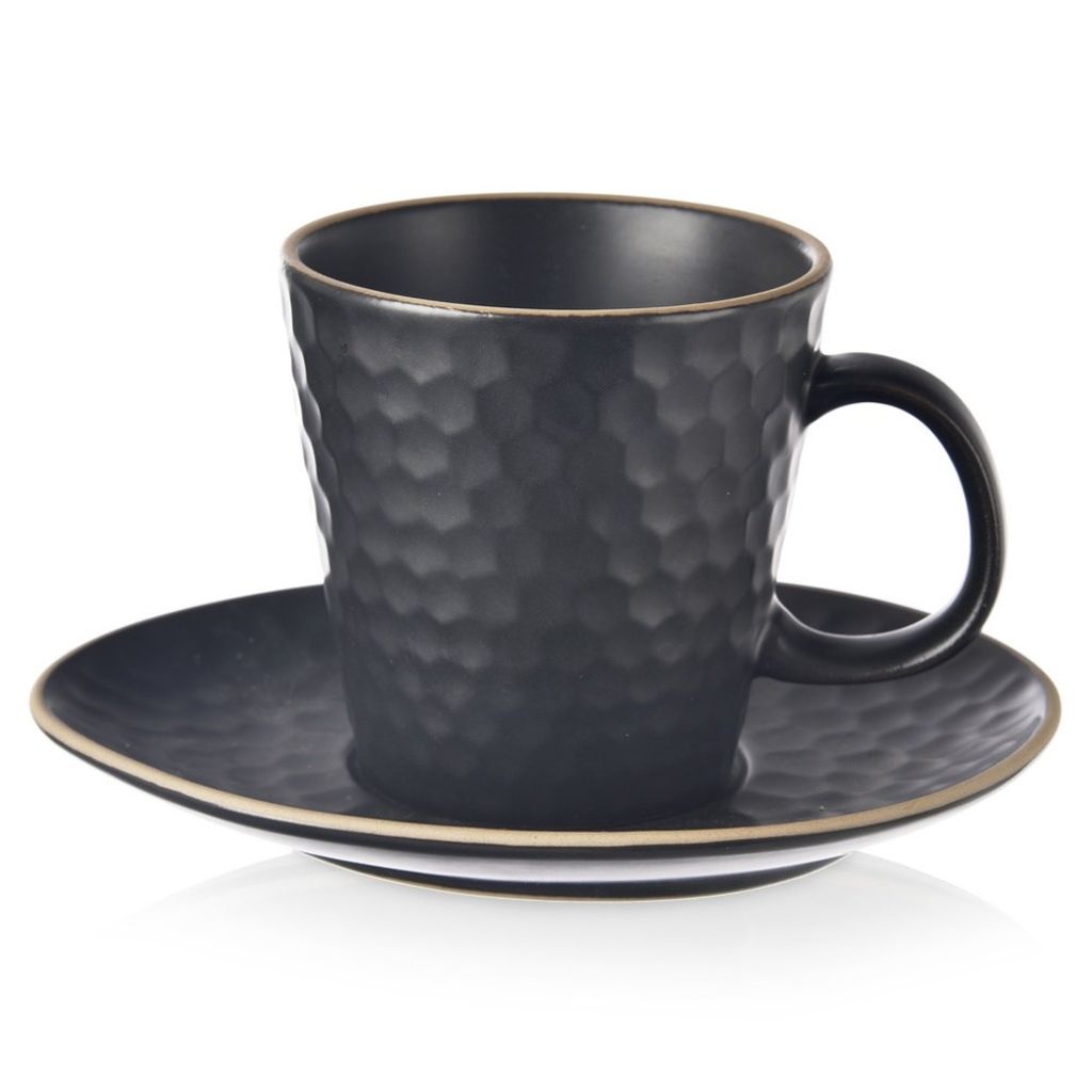 Schwarze Tasse mit Untertasse aus Keramik für Espresso, klein, 95 ml