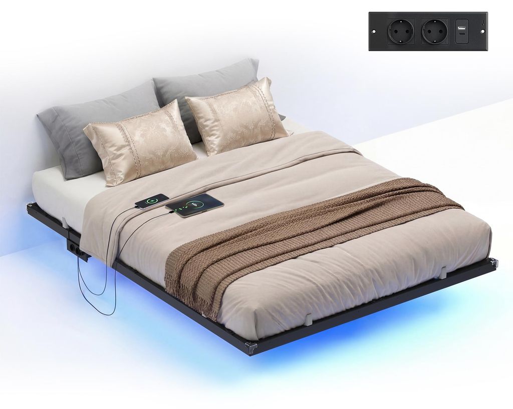 VASAGLE Bettgestell 140 x 200 cm mit LED-Beleuchtung, Produktbild 