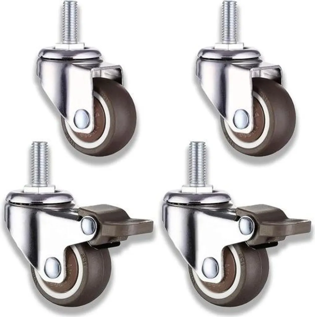 Lot de 4 Roulettes Pivotantes M8 x 25 mm avec Frein pour Meuble Design