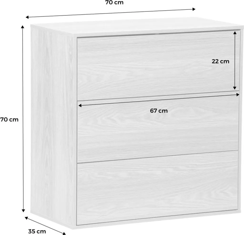 Modulo di stoccaggio decorativo in legno 3 cassetti, Noce - 10