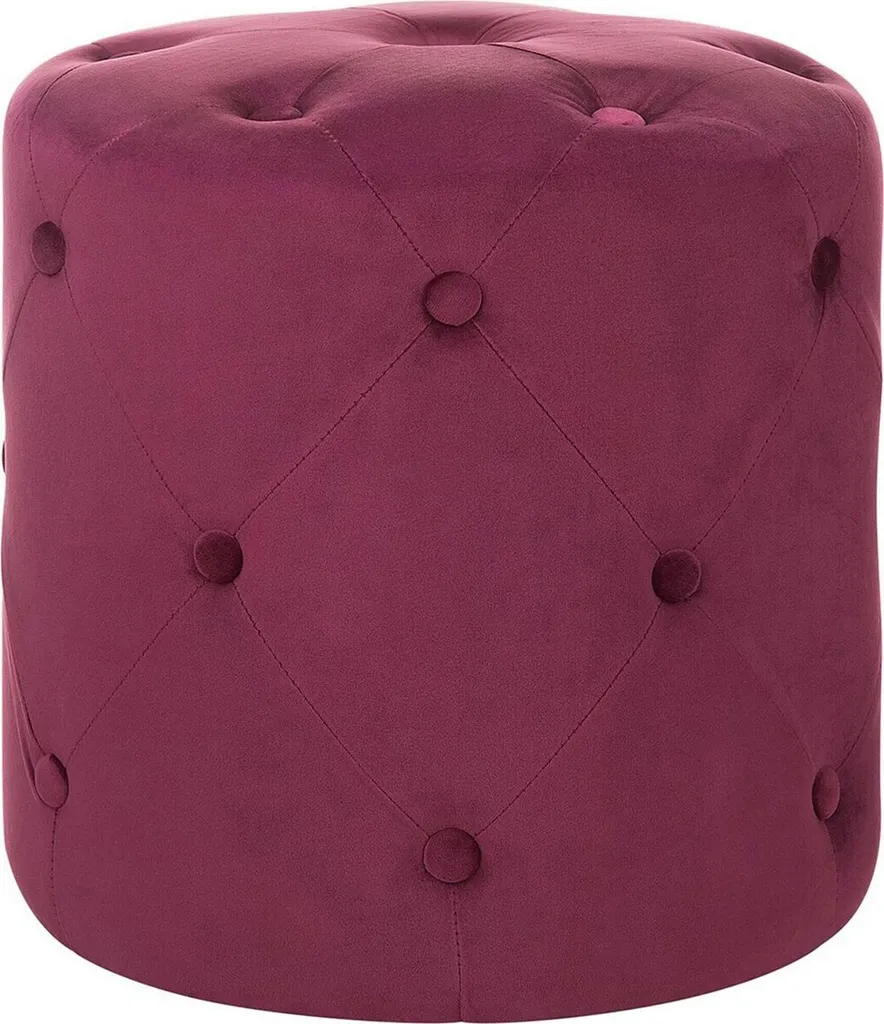 Pouf rond rouge corail 40 cm matelassé - Design glamour velours soyeux