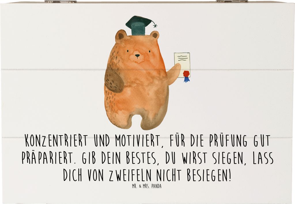 Mr. & Mrs. Panda Holzkiste Prüfungen bestehen 22 x 15 cm - Weiß - Geschenk, Prüfungszeit, Motivation, Kraft, schmuckkiste, Mut, fotobox, Trost, ...