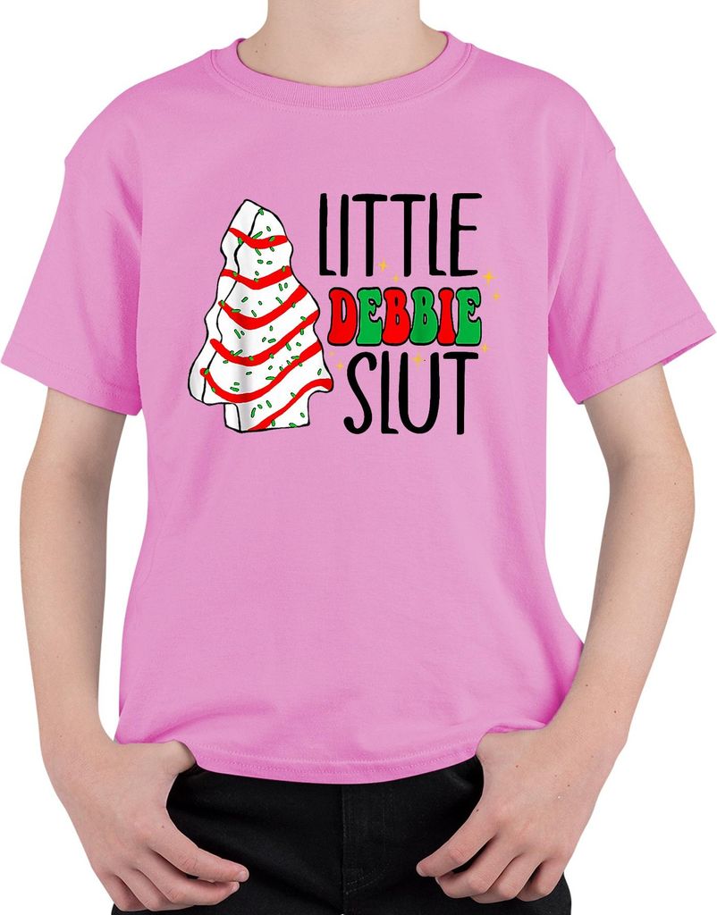 LITTLE DEBBIE SLUT Weihnachten frech lustig Geschenk Cookie Retro Uni Kinder T-Shirt, Pink, 152