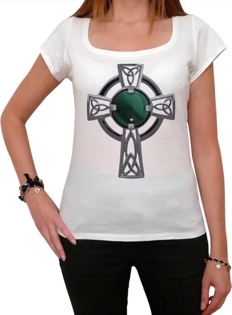 Damen Grafik T-Shirt Malachit keltisches Kreuz – Malachite Celtic Cross – Öko-Verantwortlich Vintage Jahrgang Kurzarm Lustige Druck Geburtstag