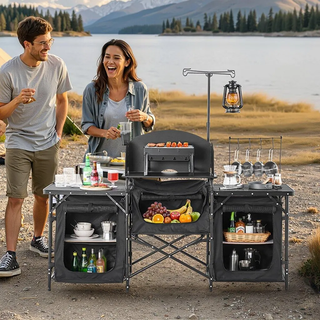 Meuble de camping multifonction avec station de cuisson et rangements - 8