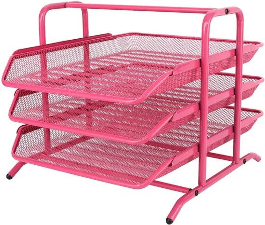 Corbeille à courrier rose à 3 niveaux empilable pour bureau format A4