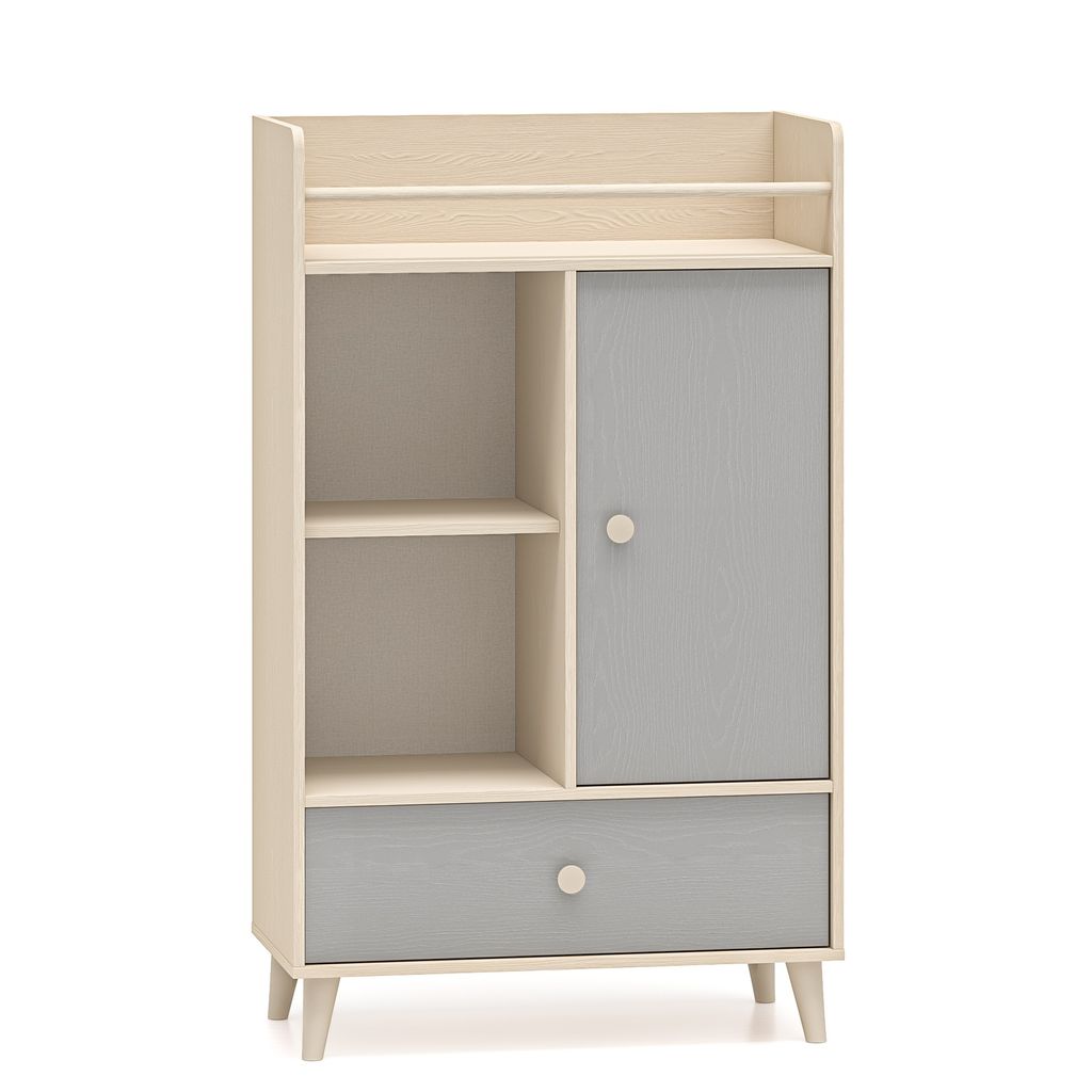 Kommode MEVEL 04 Grau Regal mit Schublade und offenen Fächern