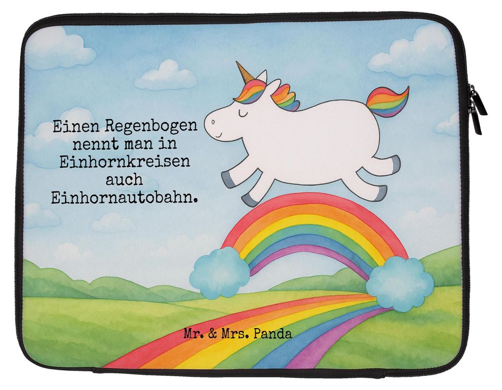 Mr. & Mrs. Panda Laptop Sleeve Einhorn Regenbogen Design 27 x 36 cm - Weiß - Geschenk, Glitzer, Unicorn, Hülle, Laptophülle, Tasche, Einhornpowe...