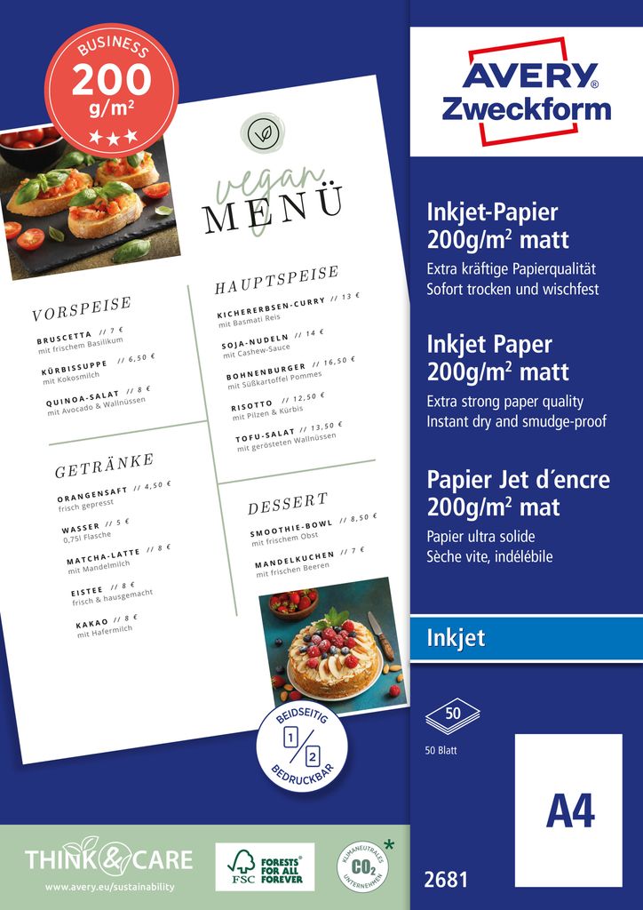 Avery Zweckform 2681, Business Inkjet Papier, A4, Produktbild 