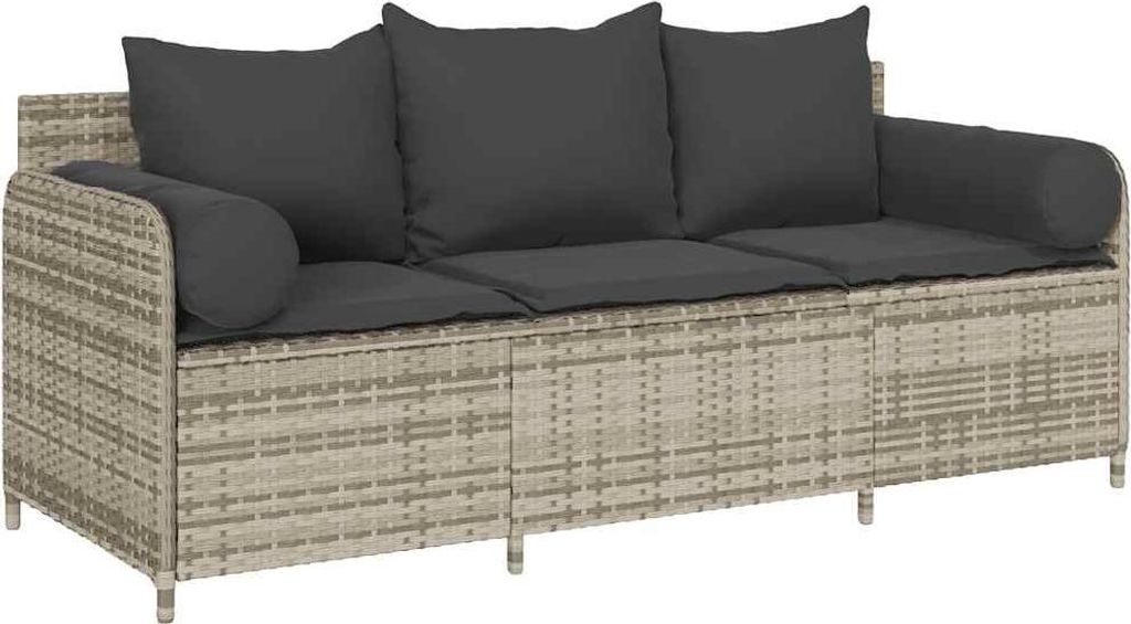 vidaXL Gartensofa mit Kissen 3-Sitzer Hellgrau Poly Rattan