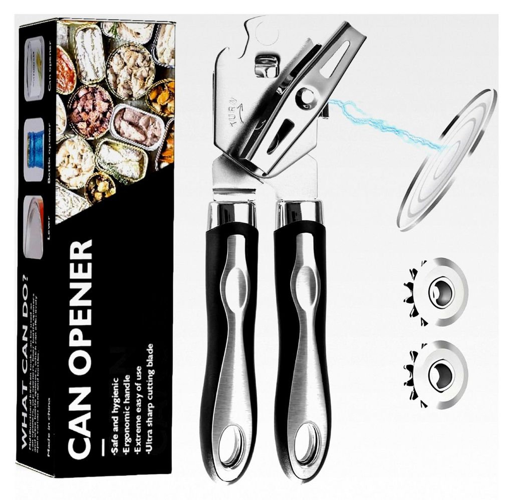 3-in-1-Dosenöffner aus Edelstahl, Sicherheitsdosenöffner mit rutschfestem Griff, ergonomisches Design mit glattem Rand, schneidet ohne scharfe Ka...