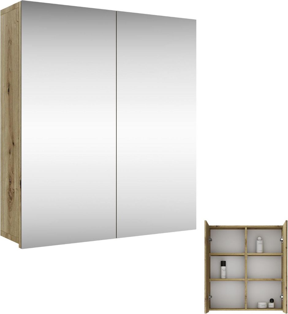 planetmöbel merkur spiegelschrank bad 60 cm breit badschrank hängend mit  spiegel, artizan eiche