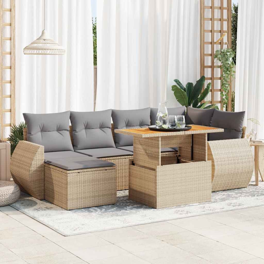 Maison Exclusive - 7-tlg. Garten-Sofagarnitur mit Kissen Beige Poly Rattan