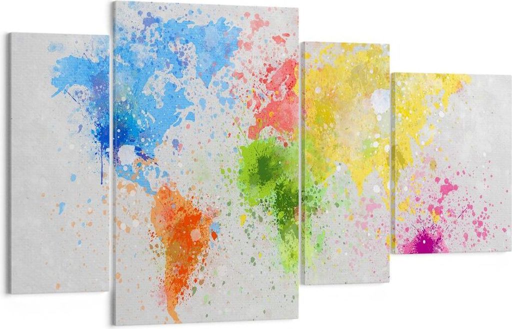 Bild auf Leinwand - Leinwandbild - Karte Welt modern - 120x70cm - Wand Bild - Wanddeko - Wandbilder - Leinwanddruck - Bilder - Kunstdruck - Wanddek...
