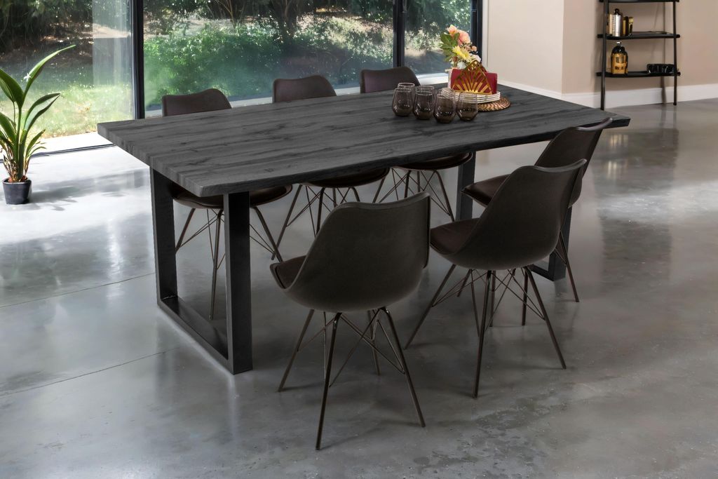 Esstisch Baumkante Holz-Optik Grau 200 x 100 U-Gestell Produktbild  KI-generiertes Bild