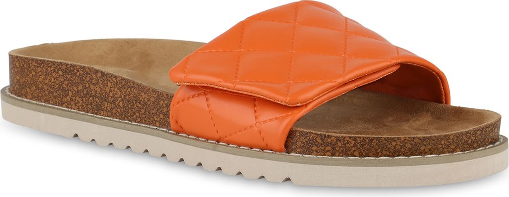 VAN HILL Damen Übergrößen Pantoletten Sandalen Gesteppt Profil-Sohle Schuhe 841272, Farbe: Orange, Größe: 43