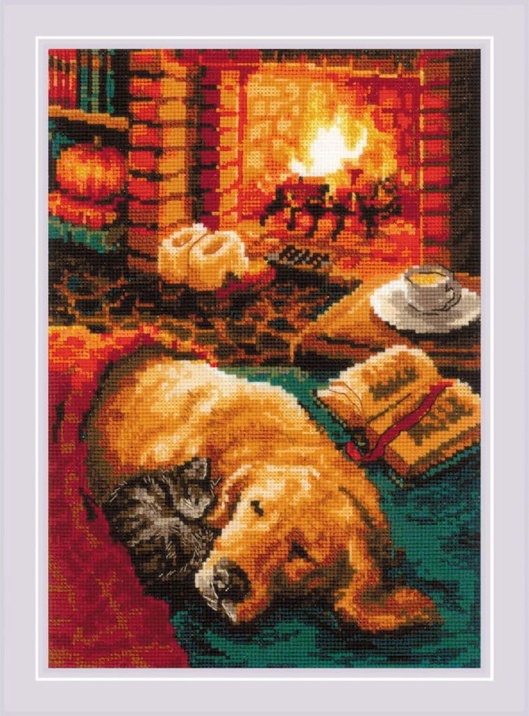Riolis Kreuzstich Set "Am Kamin", Zählmuster, 21x30cm