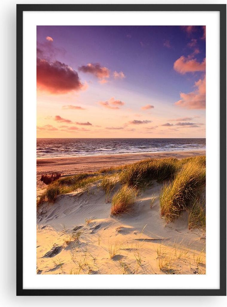 Gerahmtes Poster - Schwarzer Rahmen - Meer Strand Düne - 50x70 cm - Wand Bild - Wanddeko - Wandbilder - Kunstposter - Wandposter - Bilderrahmen - ...