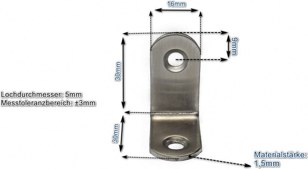 Edelstahl Winkel 30x30x16mm (VE 10Stk) 5x einsetzbar als Lochwinkel, Metallwinkel, Balkenwinkel, Verbinder, Winkelverbinder