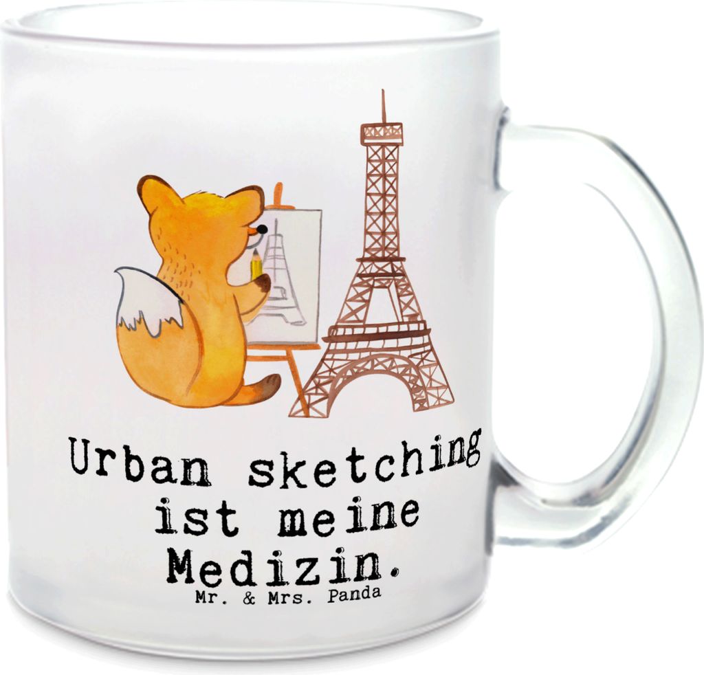 Mr. & Mrs. Panda Häferl Fuchs Urban sketching - Transparent - Geschenk, Künstler, getränkebecher, Zeichenschule, Zeichnen, Pott, Haferl, Malen, ...