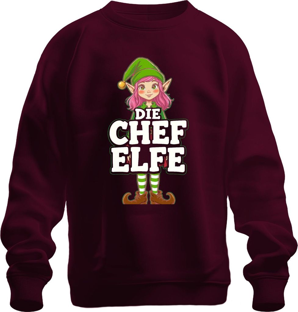 Die Chef Elfe Weihnachtselfe Weihnachten Santa Klaus Weihnachtshelfer Uni Sweatshirt Pullover, Burgundy, M