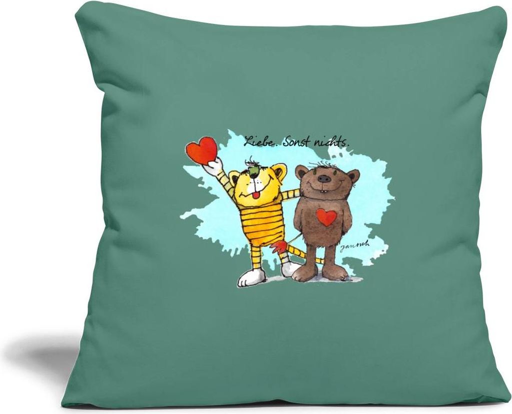 Spreadshirt Janosch Tiger Und Bär Beste Freunde Liebe Kissenbezug 45x45 cm, One size, Tanngrün