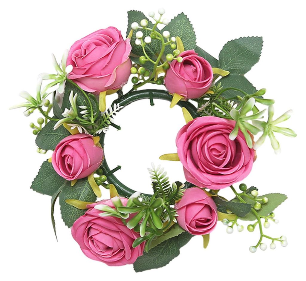 Mini-Kerzenkranz mit realistischer Rosengirlande und Kunststofffuß, ideal als Tischdekoration für Hochzeiten, Partys und Esszimmer.