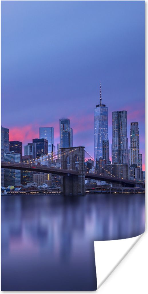 MuchoWow Poster New York hinter der Brooklyn Bridge 60x120 cm - Wandschmuck