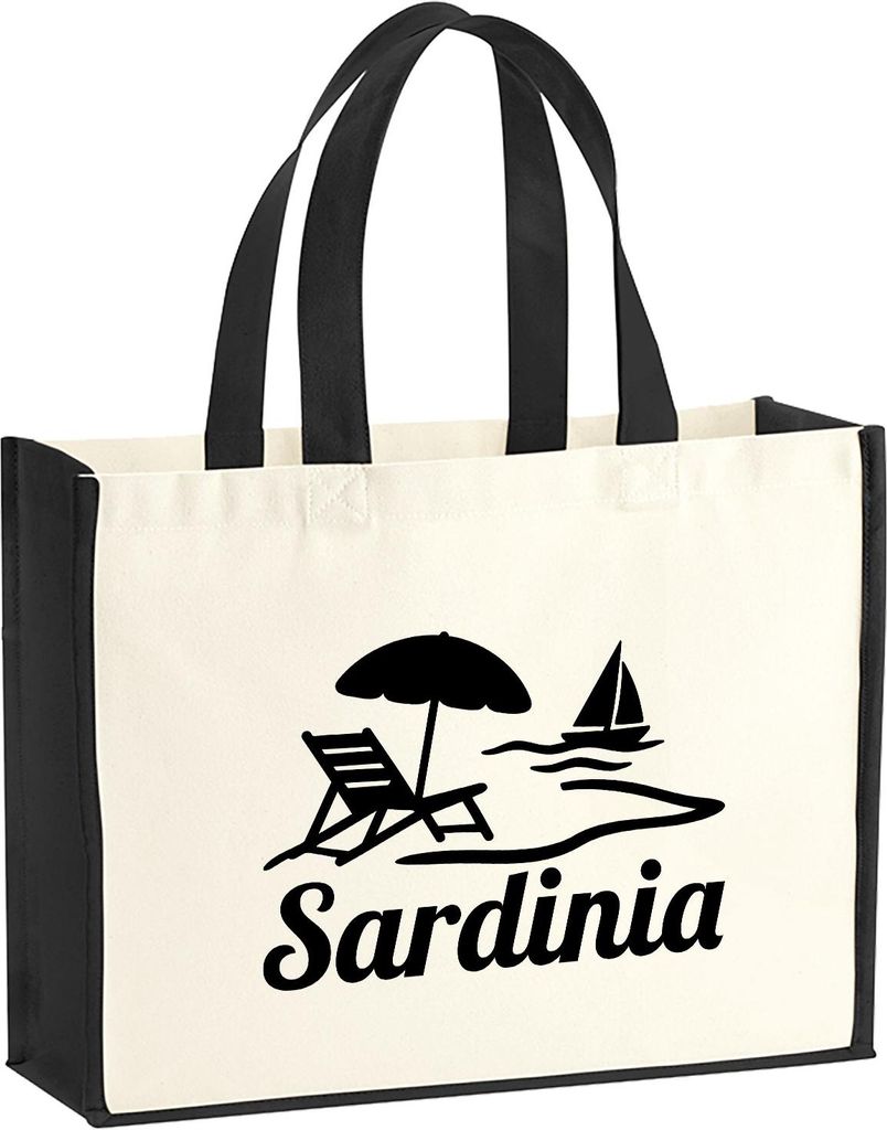 Huuraa Jutetasche Sardinia Italien 21 Liter Black Jute und Baumwolle Einkaufstasche Geschenkidee