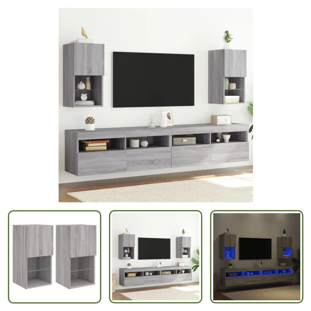 Mobili TV LED 2 pz Grigio Sonoma 30,5x30x60 cm | Arredo Soggiorno Moderno