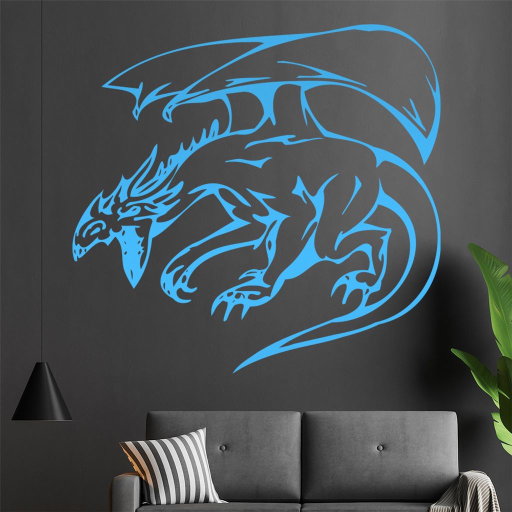 Drachen Angriff Wandtattoo in 6 Größen - Wandaufkleber Wall Sticker - Dekoration, Küche, Wohnzimmer, Schlafzimmer, Badezimmer