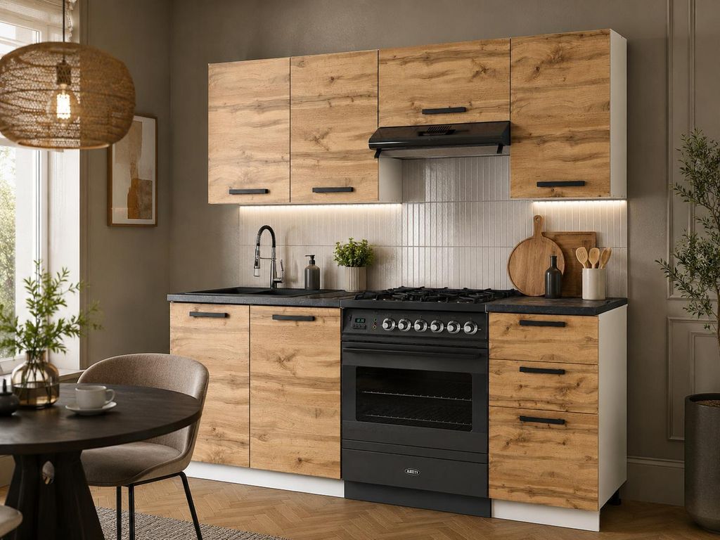 ULWEHOME | Küchenzeile 180 cm Eiche Wotan, Küchenmöbel-Set Produktbild  KI-generiertes Bild