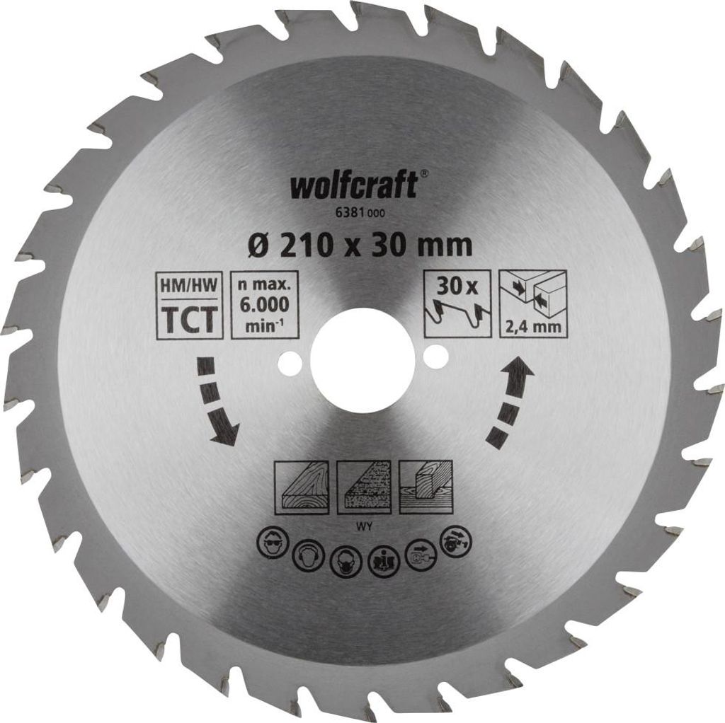 Wolfcraft Kreissägeblatt Ø 210 mm Bohrung Ø 30 mm 30 Zähne