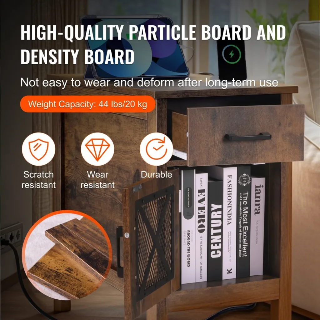 Table de chevet avec prise USB et courant intégrée bois clair L40 - 3