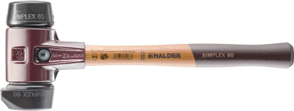 HALDER SIMPLEX Hammer Gefüllter Gummi, mit integriertem Fuß / mit Gehäuse aus Temperguss und hochwertigem Holzstiel - D=60 mm - 3022.260
