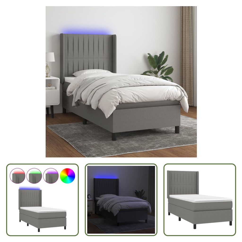 The Living Store Boxspringbett mit Matratze & LED Dunkelgrau 90x190 cm Stoff