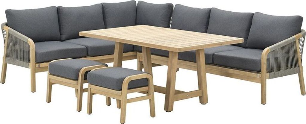 Garden Impressions Santos Lounge-Dining Set - 5-teilig - Links - acacia white wash - rope dark grey - mystic grey