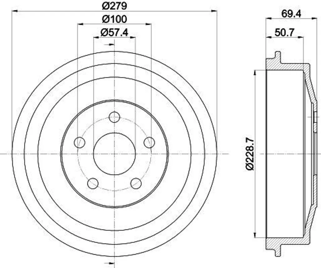 Tambour de frein HELLA 8DT 355 303-101 pour PT Cruiser OE 05273209AA