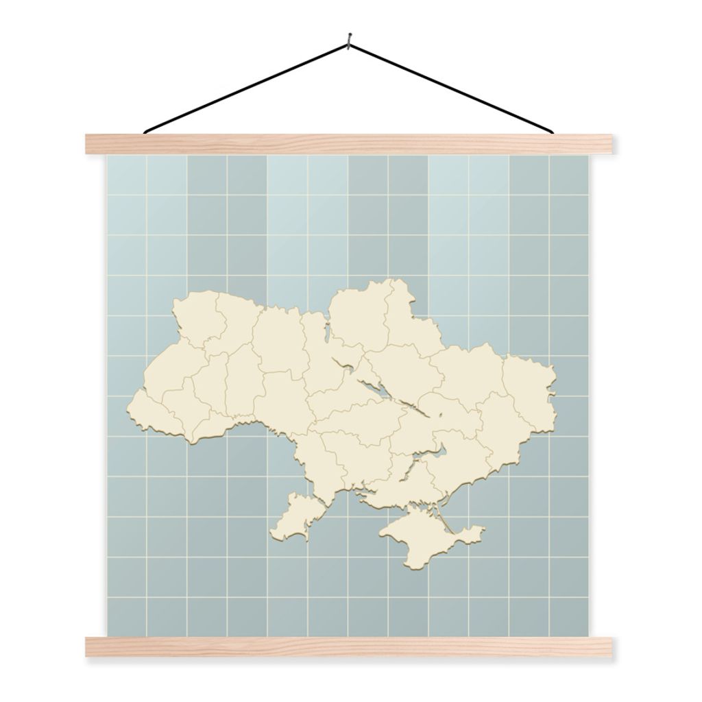 MuchoWow Textilposter Illustration der Ukraine vor einem schachbrettartigen Hintergrund 40x40 cm mit holzfarbenen Rahmen - Posterleiste