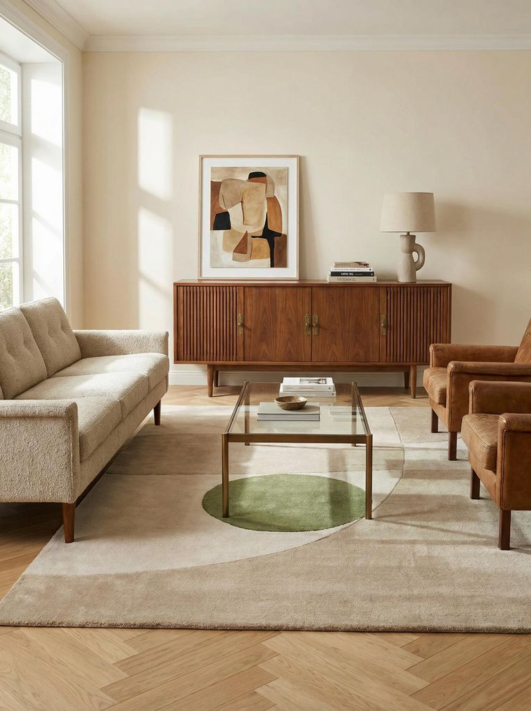 Wollteppich Handgetuftet | Wohnzimmerteppich Weich und Warm | Designerteppich Schalldämpfend | Geometrisches Muster Modern | Neutrale Erdtöne 120...
