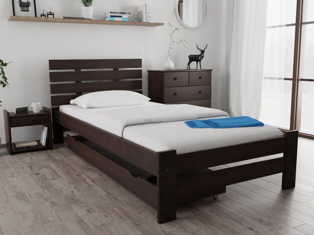 Hochbett Paris 90 x 200 cm, Nussbaum Matratze: Matratze Somnia 17 cm, Lattenrost: Mit Lamellenrost